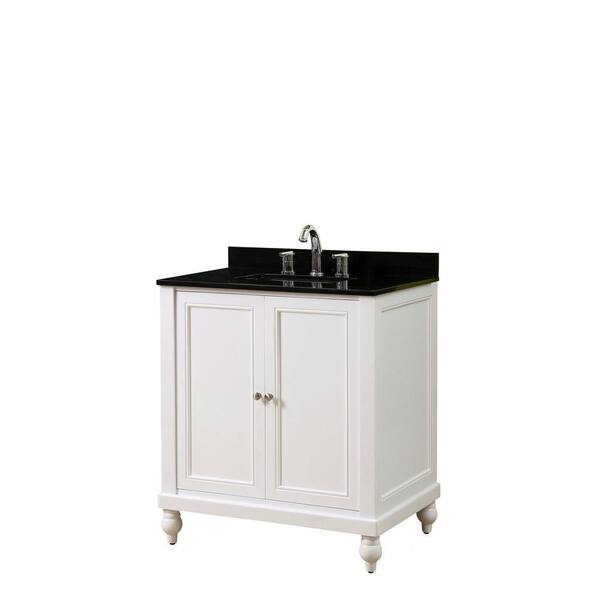 Direct vanity sink Classic 32 in. Vanity in Pearl White with Granite Vanity Top in Black with White Basin