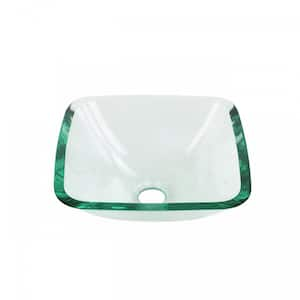 Squared 12-3/4 in. Glass Vessel Bathroom Sink Clear with Drain