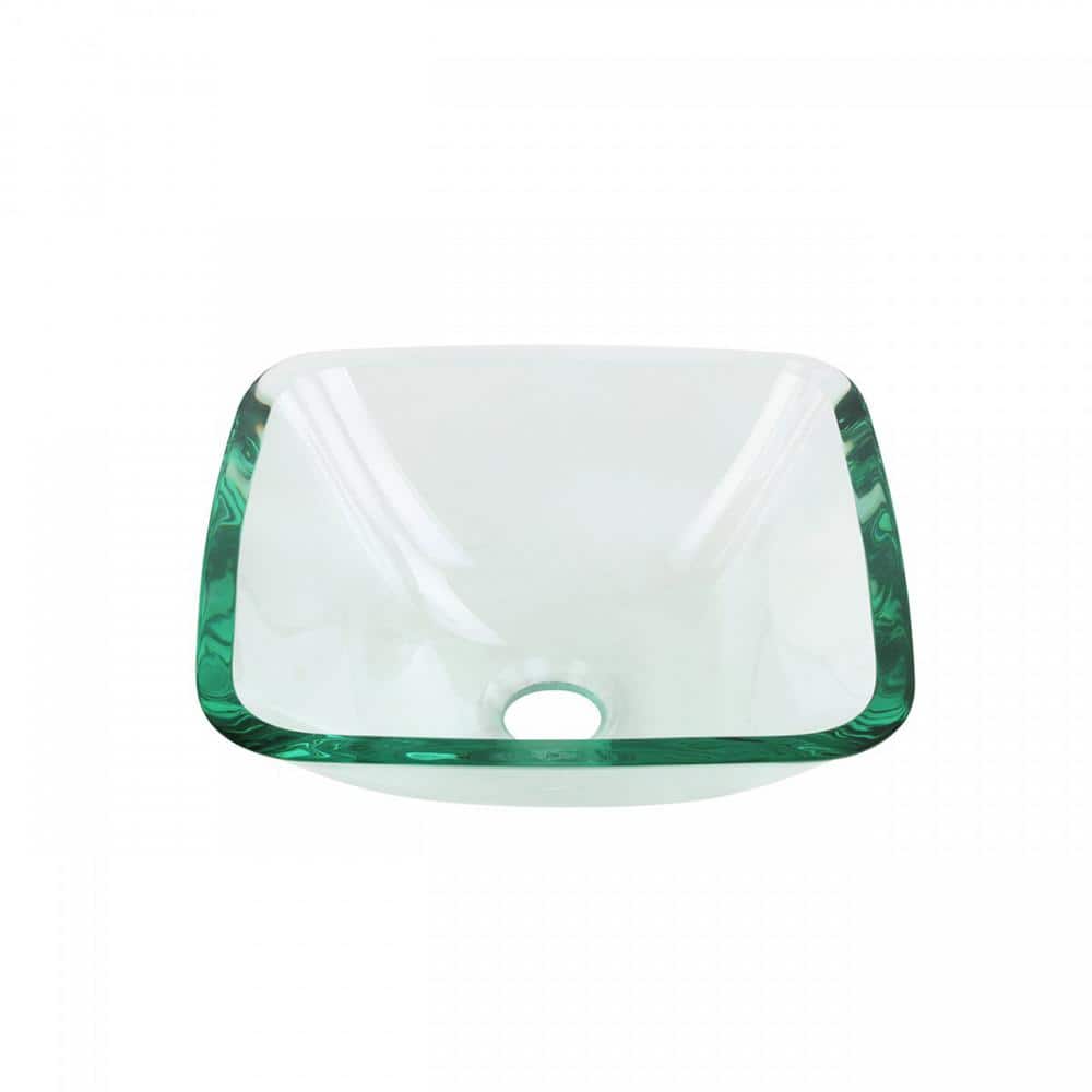 Clear Tempered Glass Square Vessel Sink Set with Drain