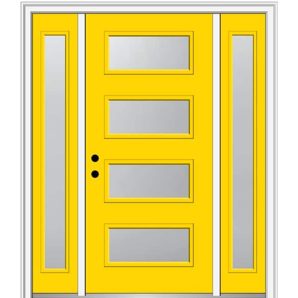 MMI Door 68.5 in. x 81.75 in. Celeste Right-Hand Inswing 4-Lite Frosted Painted Fiberglass Smooth Prehung Front Door w/ Sidelites