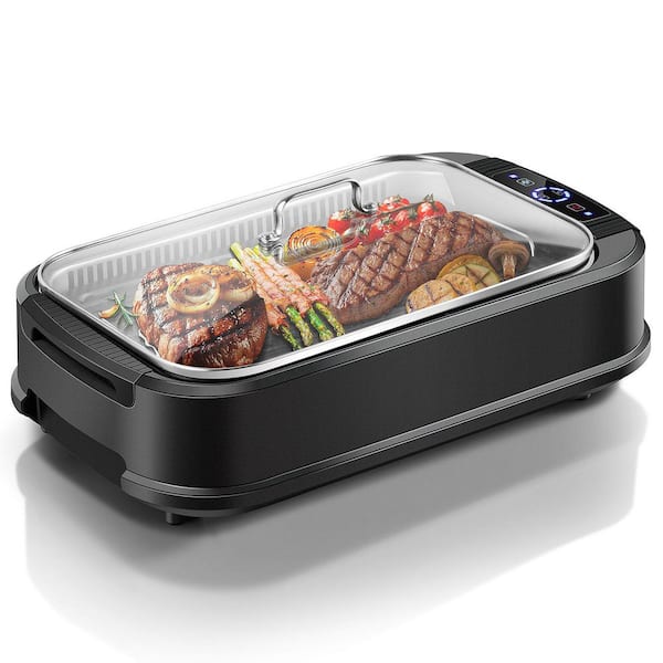 Elexnux 216 sq. in. 1500-Watt Black Smokeless Indoor Grill with Tempered Glass Lid