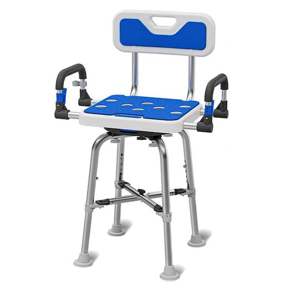 24 in. W Freestanding Rotating Shower Chair with 360° Rotation Heavy Duty 550 lbs. Foldable Seat Adjustable Height Blue