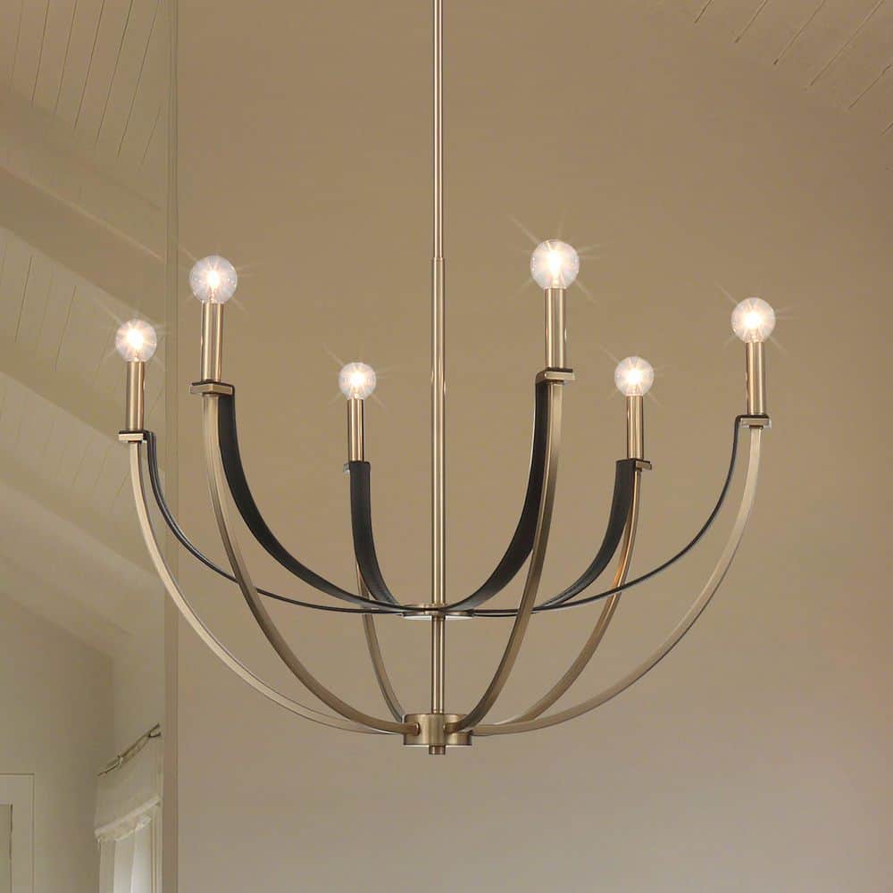 Sussex 29 in. 6-Light Champagne Gold and Black Faux Leather Chandelier price history on PriceWatchPro
