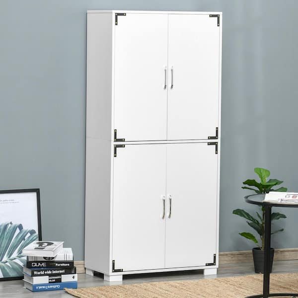 HOMCOM White 4 Door Cabinet Pantry Cupboard with Storage Shelves for Bedroom and Living Room 838 194WT The Home Depot