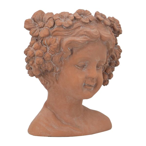 Noble House 8 in. x 4 in. W x 9 in. H Brown Indoor/Outdoor Patio Garden Decor Cement Bust Planter Ceramic Decorative Pots