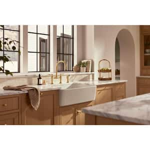 Edalyn By Studio McGee Double-Handle 2-Hole Bridge Kitchen Faucet With Side Sprayer in Vibrant Brushed Moderne Brass