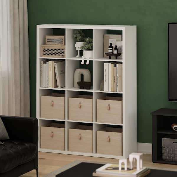 Furinno Cubicle 57.95 in. Tall White Wood 12-Cube Bookcase