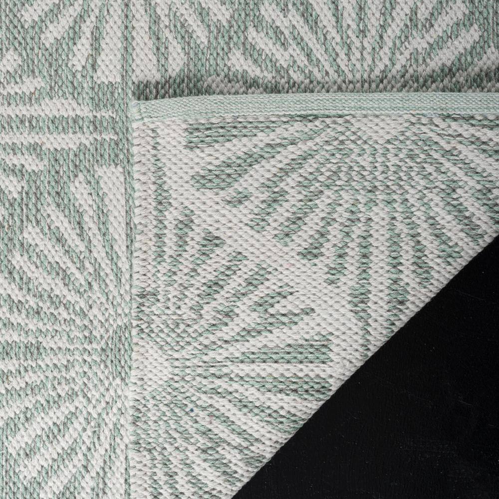 Ivory and Light Green Handwoven Cotton Runner Rug