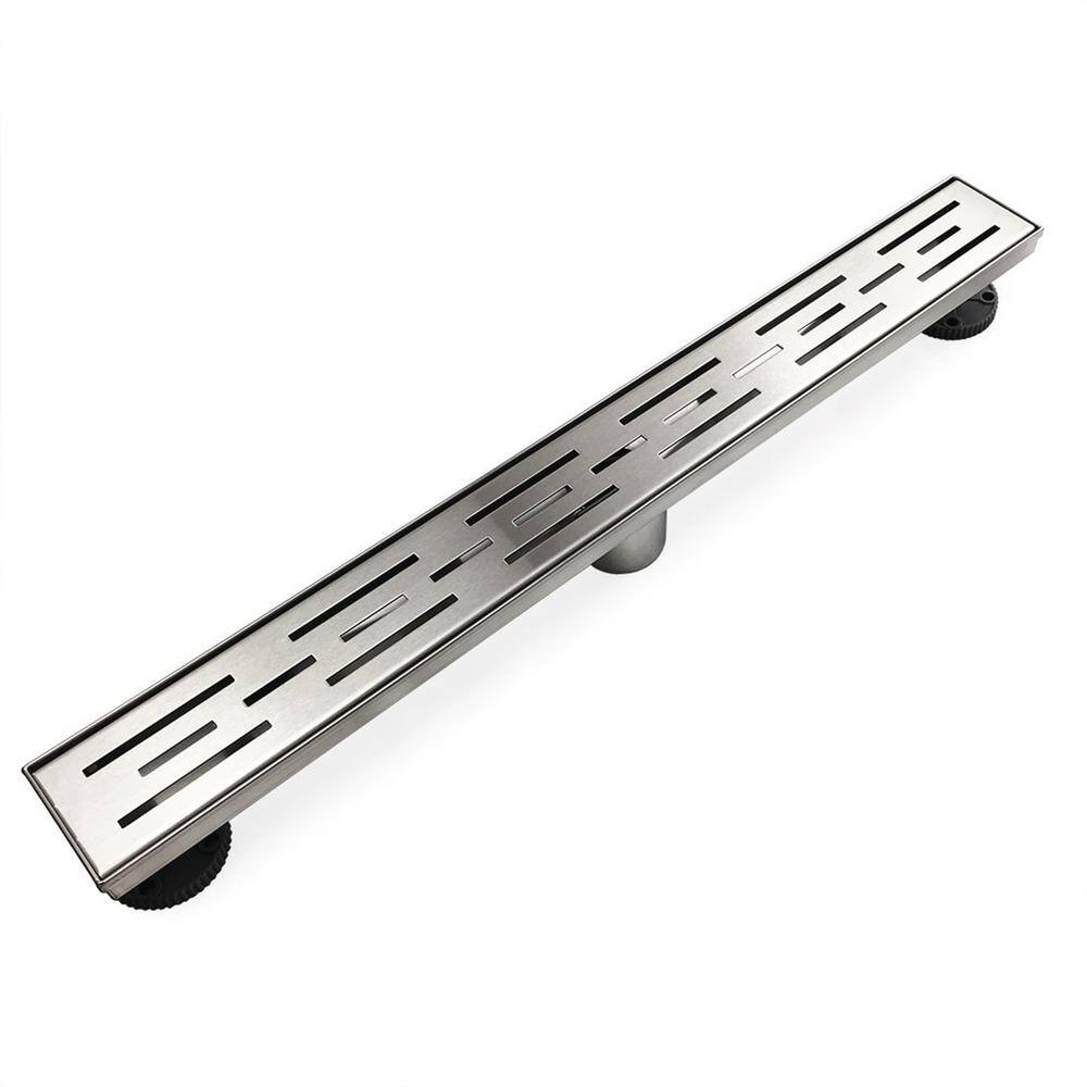 36-Inch Brushed Stainless Steel Linear Shower Drain with Stripe Pattern