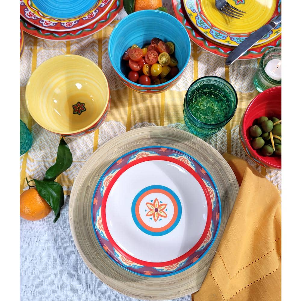 Galicia Multicolor Ceramic Bohemian Pasta Bowls, Set of 4