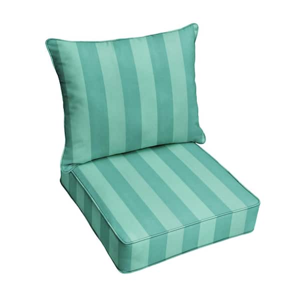 SORRA HOME 23 in. x 23.5 in. Deep Seating Indoor/Outdoor Corded Lounge Chair Pillow & Cushion Set in Preview Lagoon