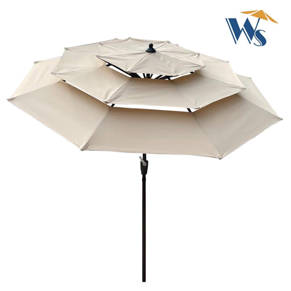 9 ft. Tan Outdoor Patio Umbrella with Crank and Tilt and Wind Vents Outdoor Umbrella Covers (3-Tiers)