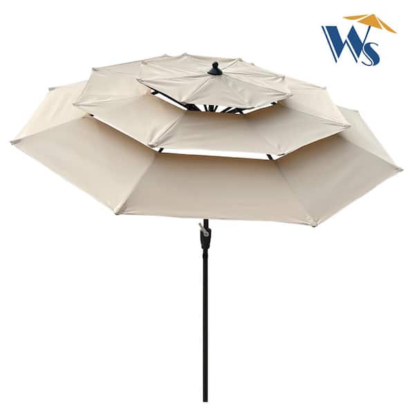 9 ft. Tan Outdoor Patio Umbrella with Crank and tilt and Wind Vents Outdoor  Umbrella Covers (3-Tiers) YY317-TAN-UMBR - The Home Depot