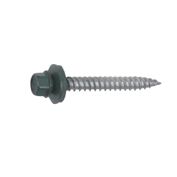 Fabral #10 1 in. External Hex Drive Flange Hex Head Steel Wood Screw in Evergreen (250-Piece/Bag)