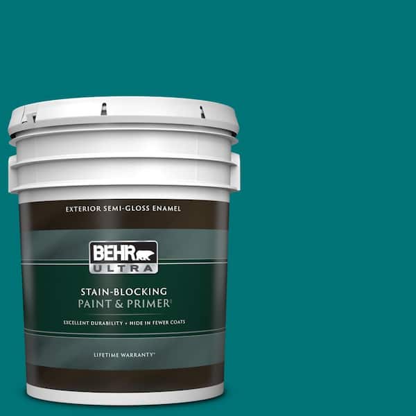 BEHR ULTRA 5 gal. #T15-3 Essential Teal Semi-Gloss Enamel Exterior Paint & Primer