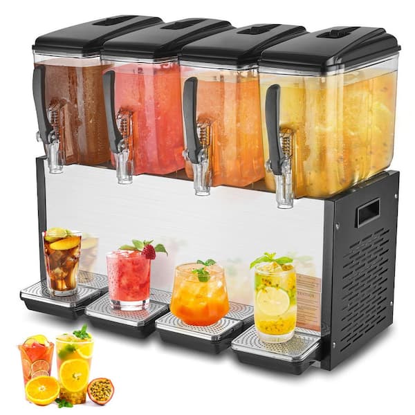 VEVOR Commercial Beverage Dispenser,4 Tanks 12.7 Qt. Per Tank Juice Dispenser,510-Watt Stainless Steel Iced Tea Drink Machine