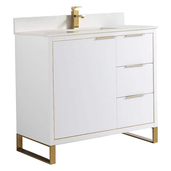 FINE FIXTURES Opulence 36 in. W x 18 in. D x 33.5 in. H Bath Vanity in White Matte with White Single sink Top