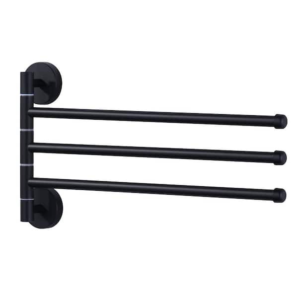 13.2 in. SUS 304 Stainless Steel Wall Mounted 3-Swivel Arms Towel Bar with Concealed Hardware in Matte Black