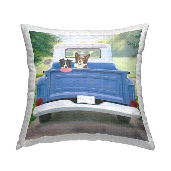 Stupell Industries Dogs in Pickup Truck Blue Square Outdoor Throw Pillow