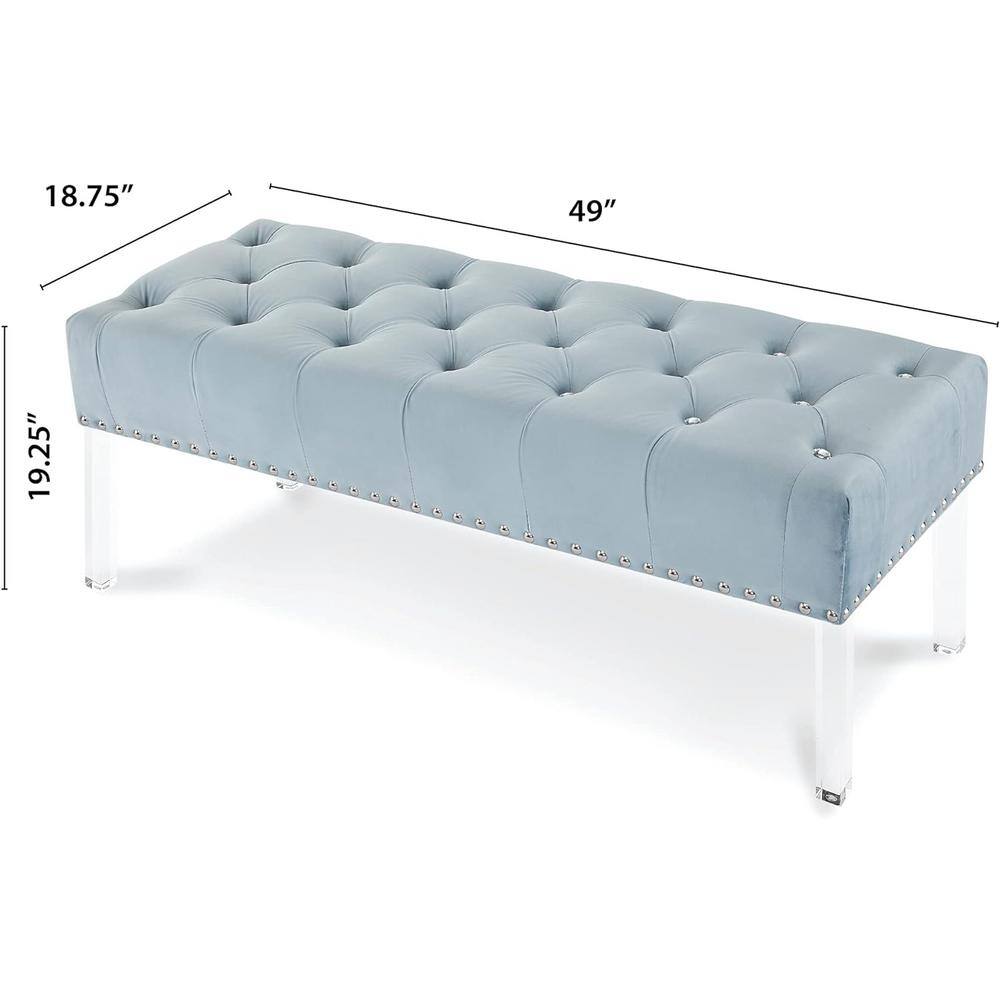 Vivian 49'' Light Blue Velvet Tufted Bench with Acrylic Legs