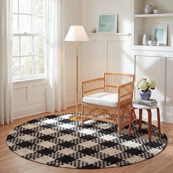Natural Fiber Couture 6 ft. x 6 ft. Ivory/Black Check Round Rug