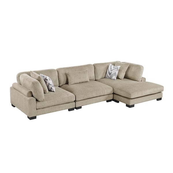 Lazzara Beane 135 in. Pillow Top Arm 3-Piece Textured Microfiber Modular Sectional Sofa in. Brown with Chaise