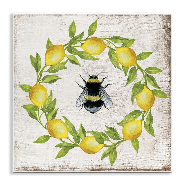 Stupell Industries Lemon and Bee Wreath by Creatif Belle Unframed Animal Graphic Art Print 12 in. x 12 in.