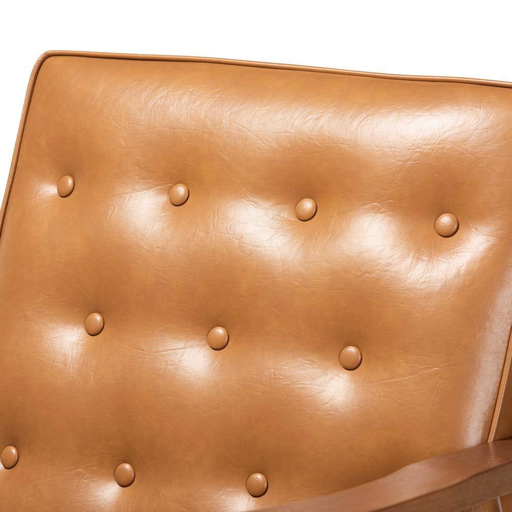 Walnut Brown Faux Leather Mid-Century Accent Chair