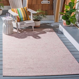 Courtyard Pink/Ivory 5 ft. x 8 ft. Distressed Abstract Indoor/Outdoor Patio  Area Rug