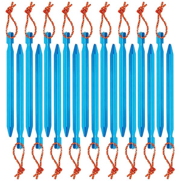 Wellco 7.2 in. Aluminum Alloy Blue Triangular Tent Pegs Stake with Rope for Camping Tent (18-Pack)
