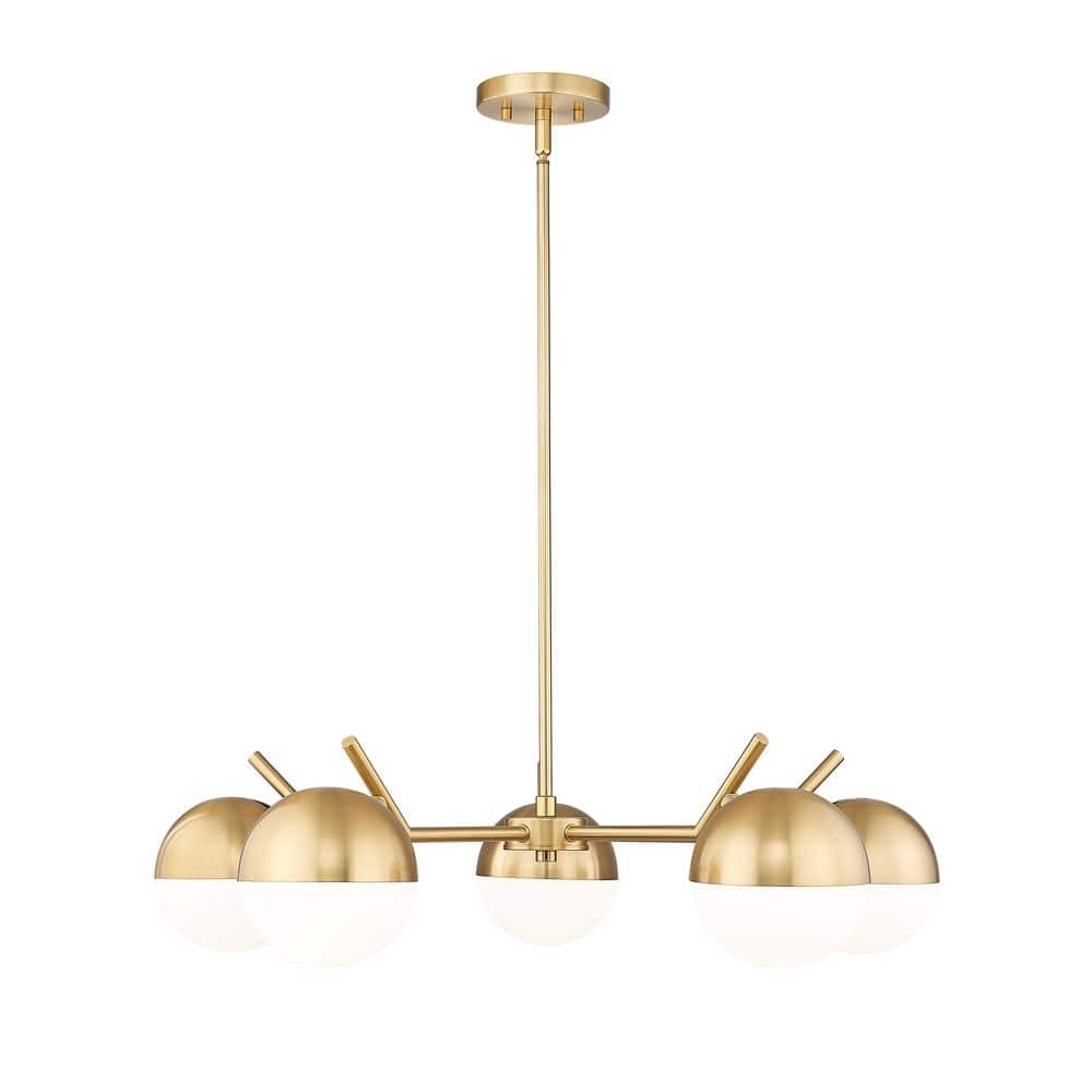 Realm Sphere 5 Light Modern Gold Chandelier with Matte Opal Glass Shades fo