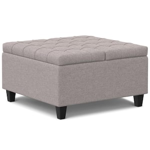 Harrison 30 inch Wide Transitional Square Small Coffee Table Storage Ottoman in Cloud Grey