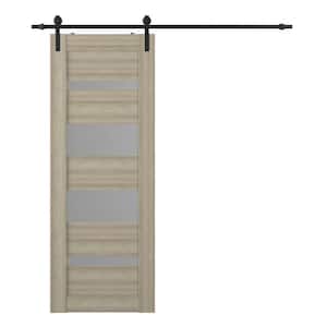 Mirella 36 in. x 96 in. 5-Lite Frosted Glass Shambor Wood Composite Sliding Barn Door with Hardware Kit