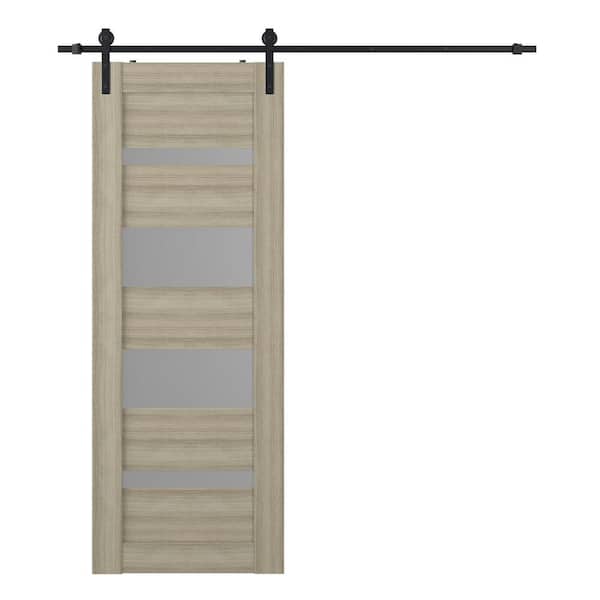 Belldinni Mirella 24 in. x 96 in. 5-Lite Frosted Glass Shambor Wood Composite Sliding Barn Door with Hardware Kit