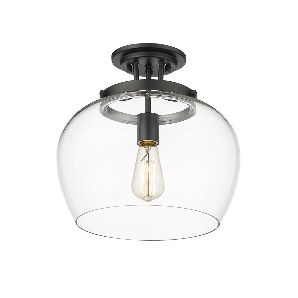Joliet 13" Matte Black Steel and Glass Semi Flush Mount Light