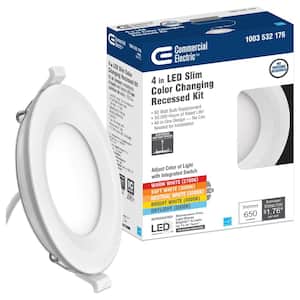 Ultra Slim 4 in. Selectable CCT Canless Color Integrated LED Recessed Light Trim Downlight 650 Lumens Dimmable