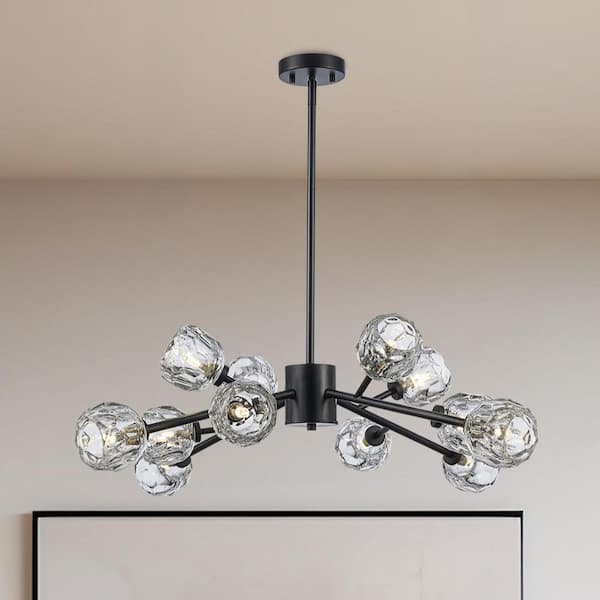 Sequoia 12-Light Black Modern Sputnik Chandelier Light Fixture with Clear Glass Shades