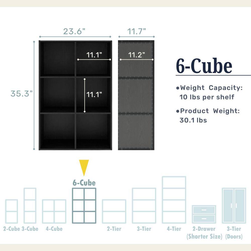 Black 6-Cube Stackable Wood Modular Bookcase