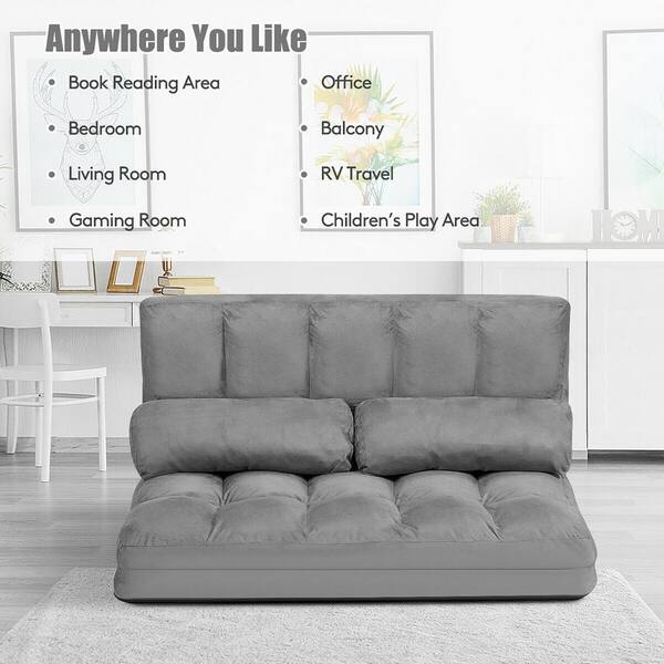 Costway 44.5 in. Grey Foldable Twin Suede Floor Sofa Bed 6 Costway 44.5 in. Grey Foldable Twin Suede Floor Sofa Bed 6