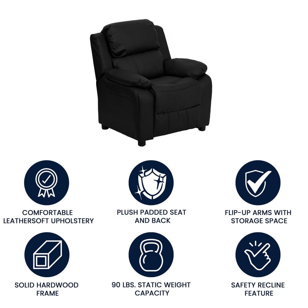 Cozy Kid's Black Microfiber Recliner with Cup Holder and Storage