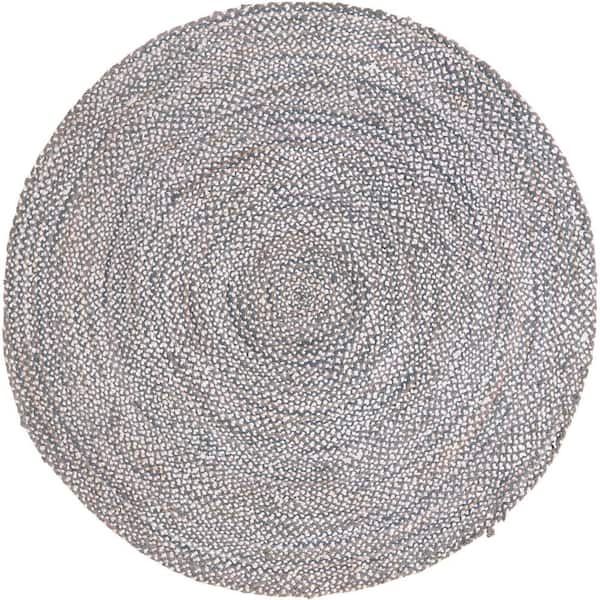 Unique Loom Braided Chindi Gray 8 ft. x 8 ft. Round Area Rug