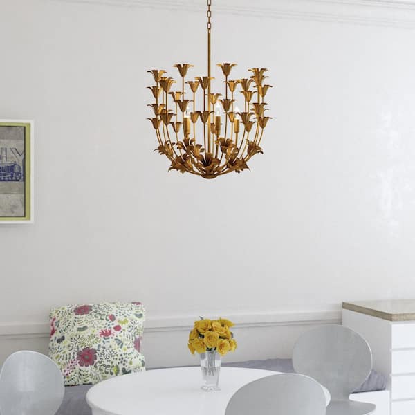 VAXCEL Camellia 5-Light Gilded Gold Pendant with Metal Flower