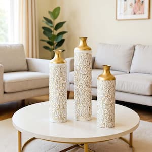 Seafuloy 24 in./28in./32in. White Metal Vase Trio, Droplet-Shaped