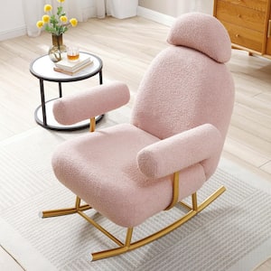 Modern Sherpa Fabric Nursery Leisure Sofa Chair Accent Rocker Glider Chair with Gold Metal Frame for Baby and Kids, Pink