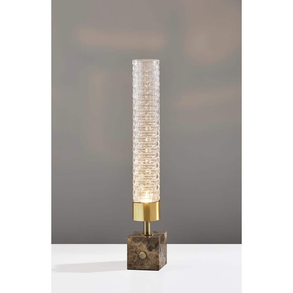 Marble Base Antique Brass Touch LED Desk Lamp with Textured Glass