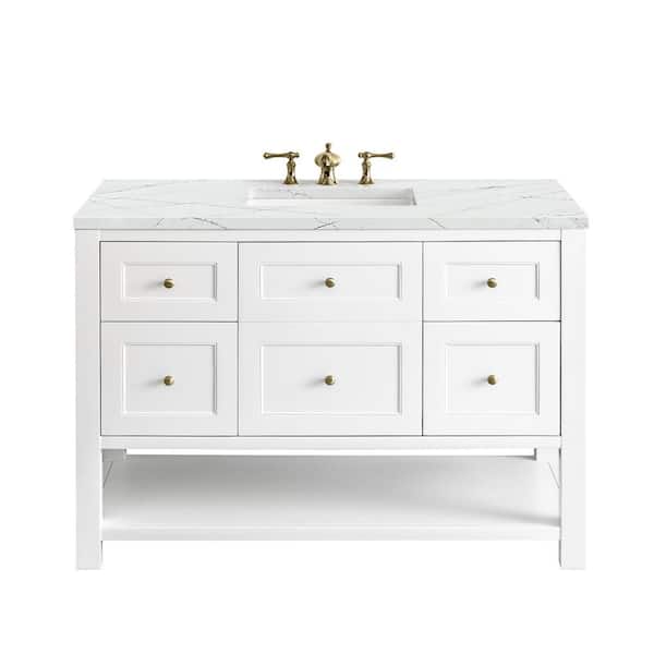 James Martin Vanities Breckenridge 48.0 in. W x 23.5 in. D x 34.2 in. H Bathroom Vanity in Bright White with Ethereal Noctis Quartz Top