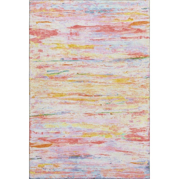 Mayfield Premium Machine Washable Abstract AMF1985 Coral 3 ft. x 5 ft. Area Rug
