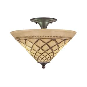 Bristol 11.75 in. 2-Light Dark Granite Semi-Flush with 16 in. Chocolate Icing Glass Shade No Bulbs Included