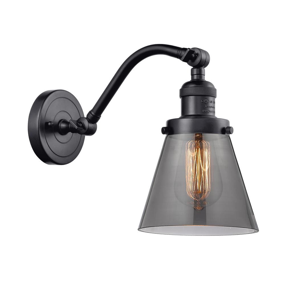 Innovations Cone 6.5 in. 1-Light Matte Black Wall Sconce with Plated Smoke  Glass Shade 515-1W-BK-G63 - The Home Depot