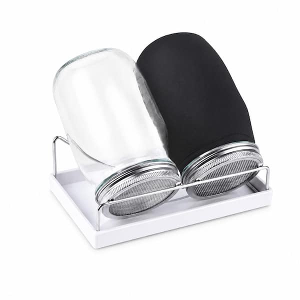 Organic Seed Sprouting Jar Kit with 2 Wide-Mouth 32 oz Glass Jars, Stainless Steel Lids, Stand, Blackout